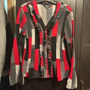 Lindor petite size M dressy blouse, red/black and grey